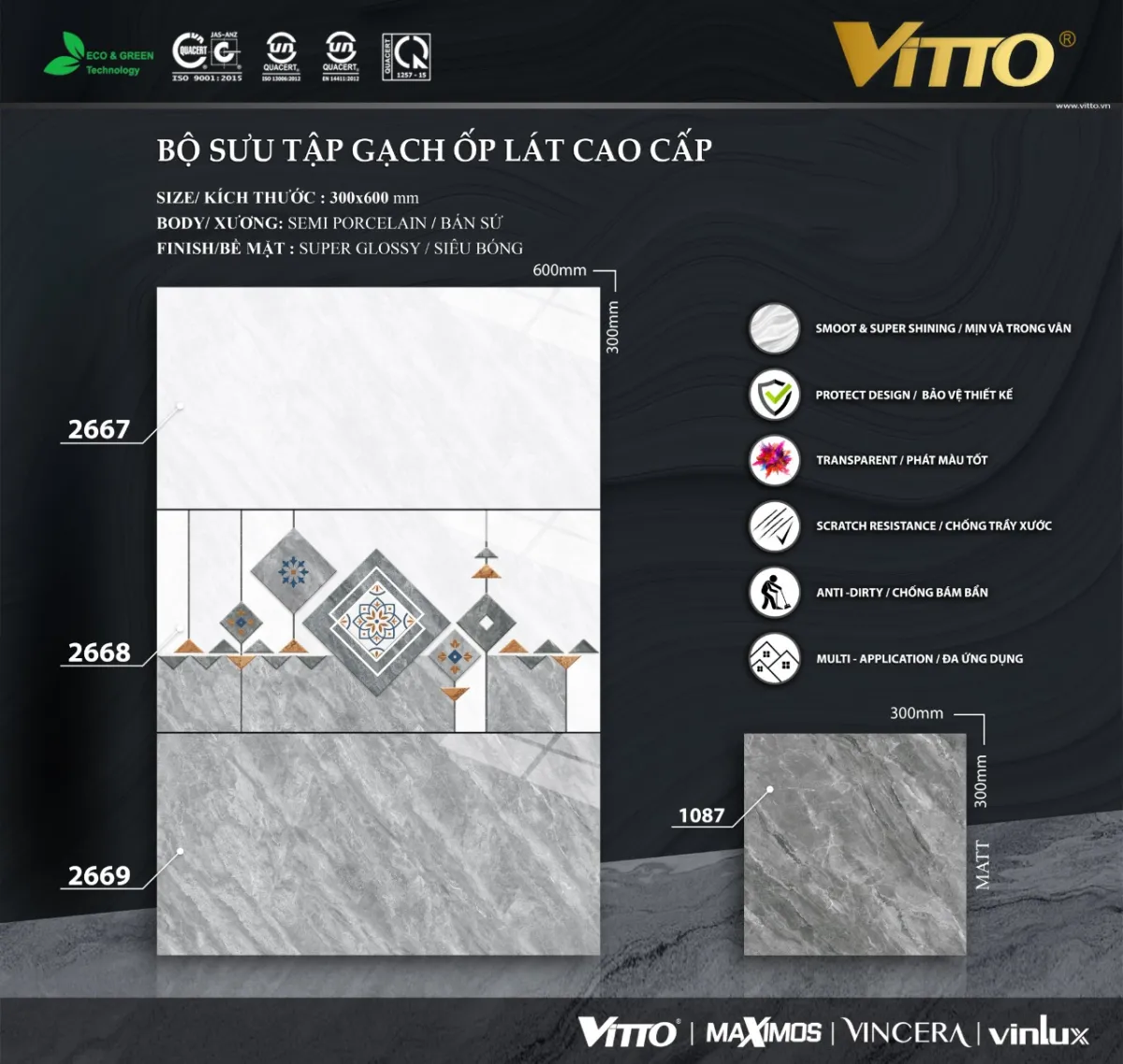 Gạch 0037.1501 Gạch ốp tường 30x60 VITTO Vitto 30x60cm