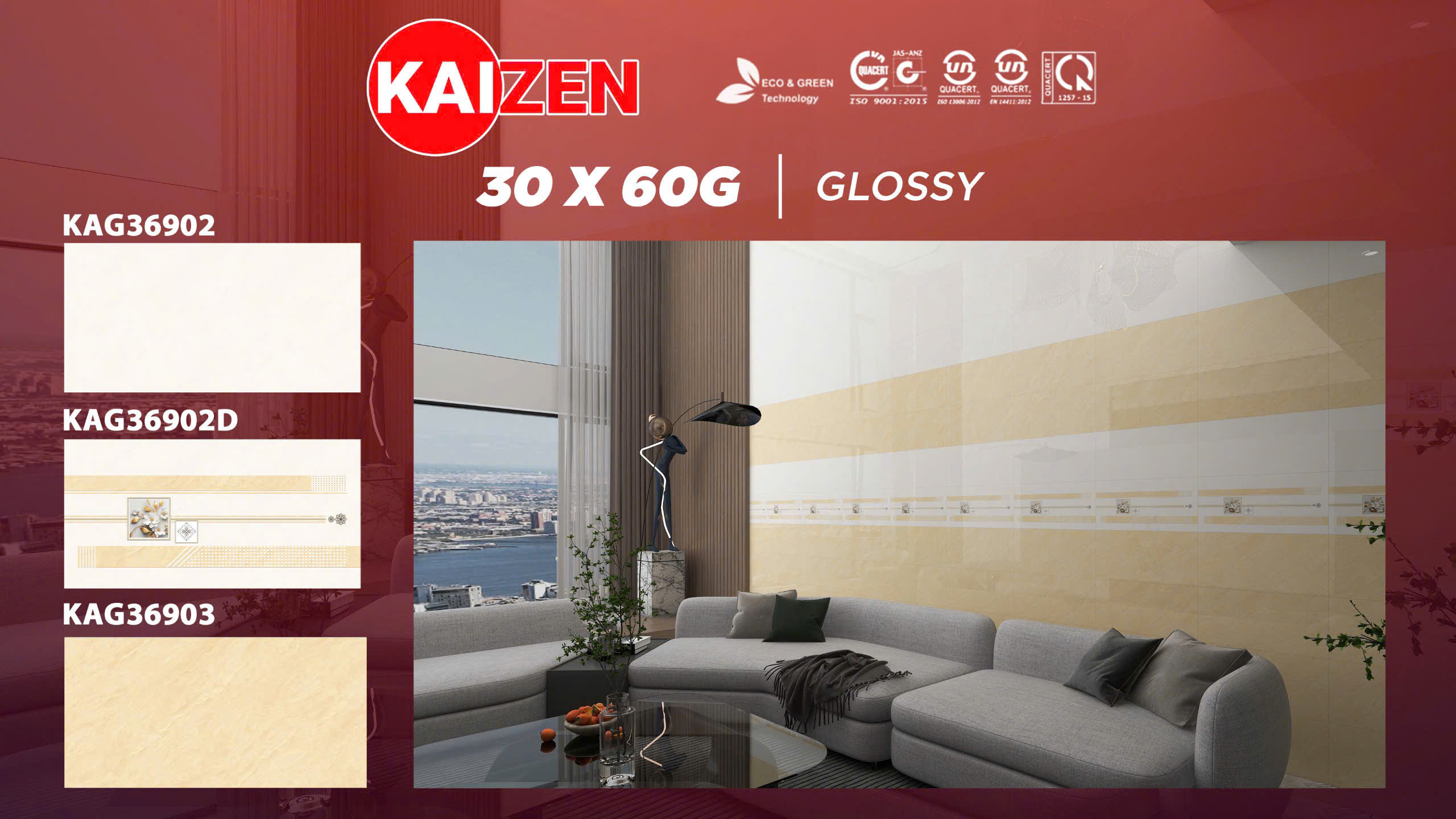 Gạch ốp tường 30x60cm KAIZEN (đậm)-4349