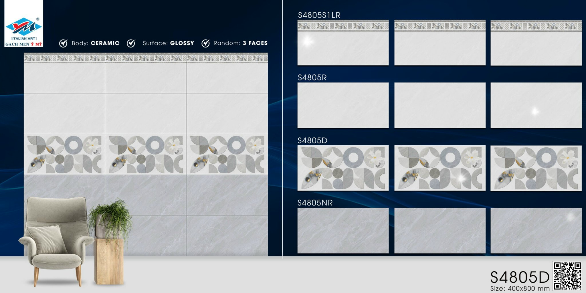 Gạch ốp tường 40x80cm Ý MỸ-1795