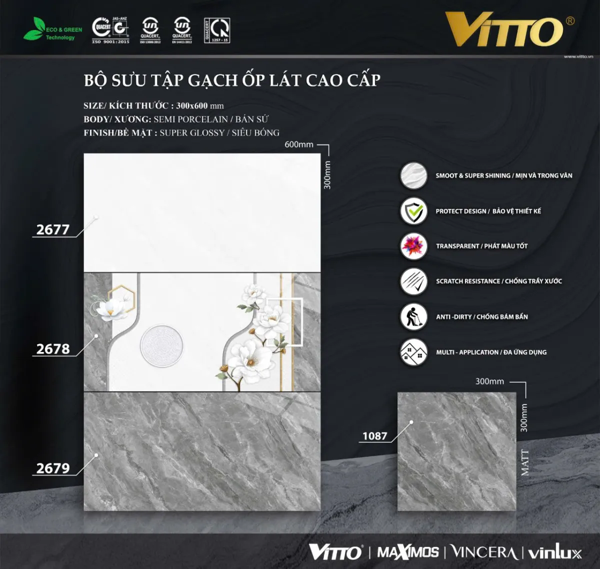 Gạch 0037.4433 Gạch Ốp Tường 30x60cm VITTO 2677 Vitto 30x60cm